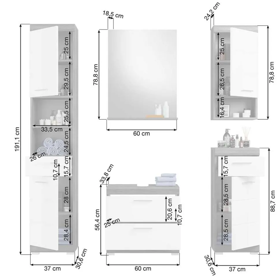 5-teiliges Badezimmermöbel Set Hayoran